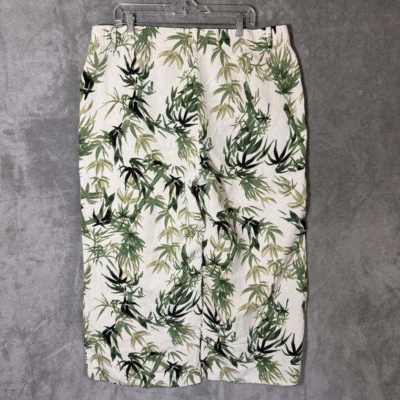 J Jill Linen Pants XL Green Floral Wide Leg Beachy Pockets Split Hem Side Zip - Picture 4 of 10